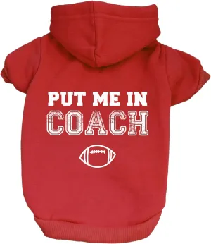Put Me in Coach Football Dog Hoodie Fleece Lined Pullover Sweatshirt with Leash Hole (Red, 2X-Large 417)