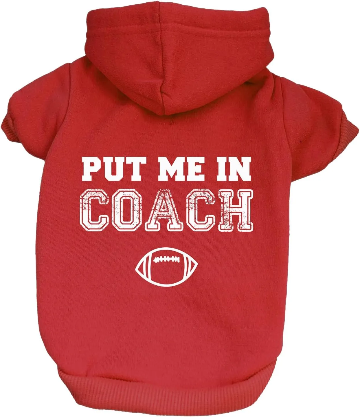 Put Me in Coach Football Dog Hoodie Fleece Lined Pullover Sweatshirt with Leash Hole (Red, 2X-Large 417)