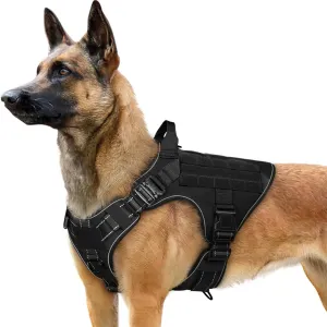 rabbitgoo Tactical Dog Harness for Large Dogs, Reflective Heavy Duty Pet Harness with Handle, No-Pull Service Vest Large Breed, Adjustable Military Vest for Training Hunting Walking, Black, L