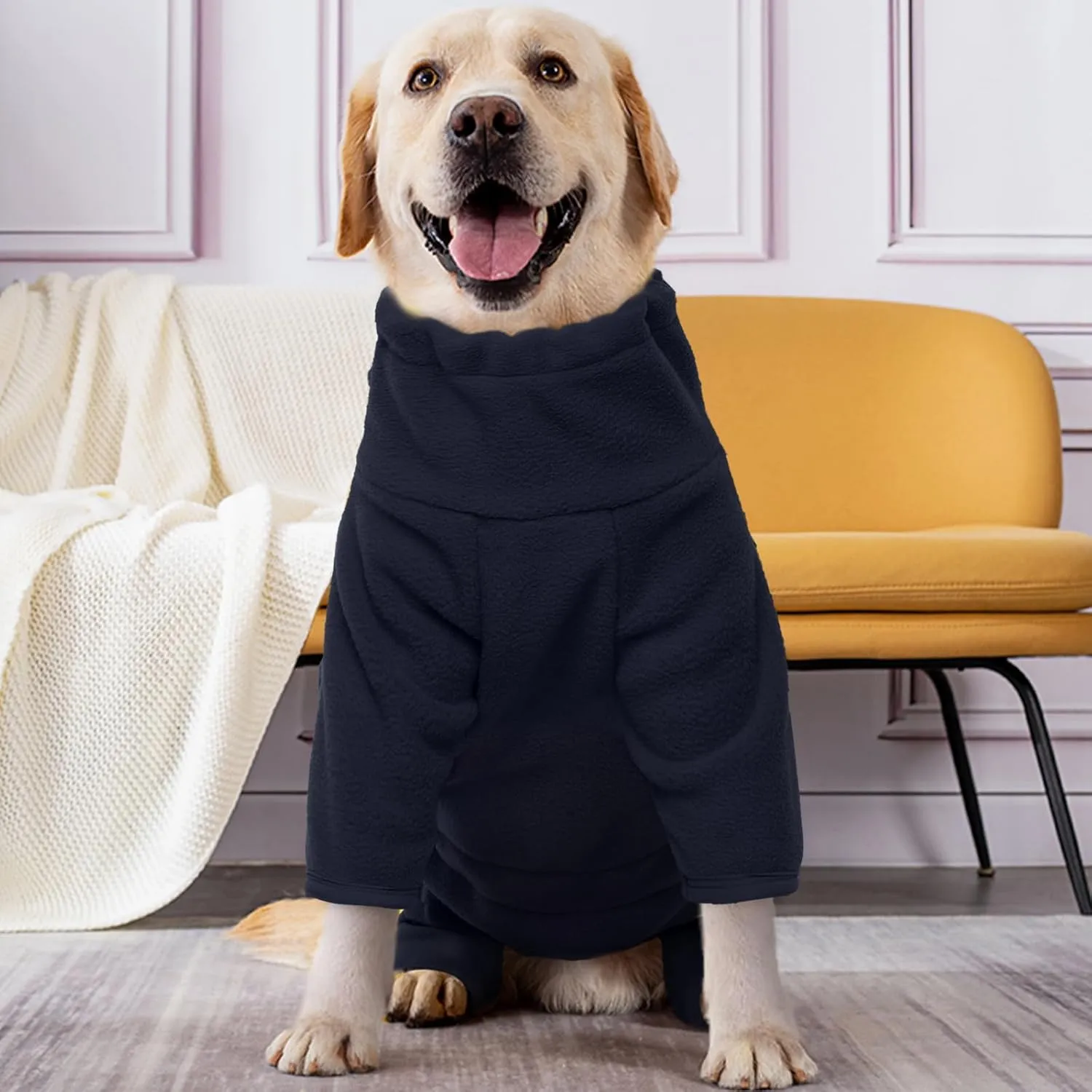 ROZKITCH Dog Winter Coat Soft Fleece Pullover Pajamas, Pet Windproof Warm Cold Weather Jacket Vest Cozy Jumpsuit Apparel Outfit Clothes for Small Medium Large Dog Walking Hiking Sleep Blue M