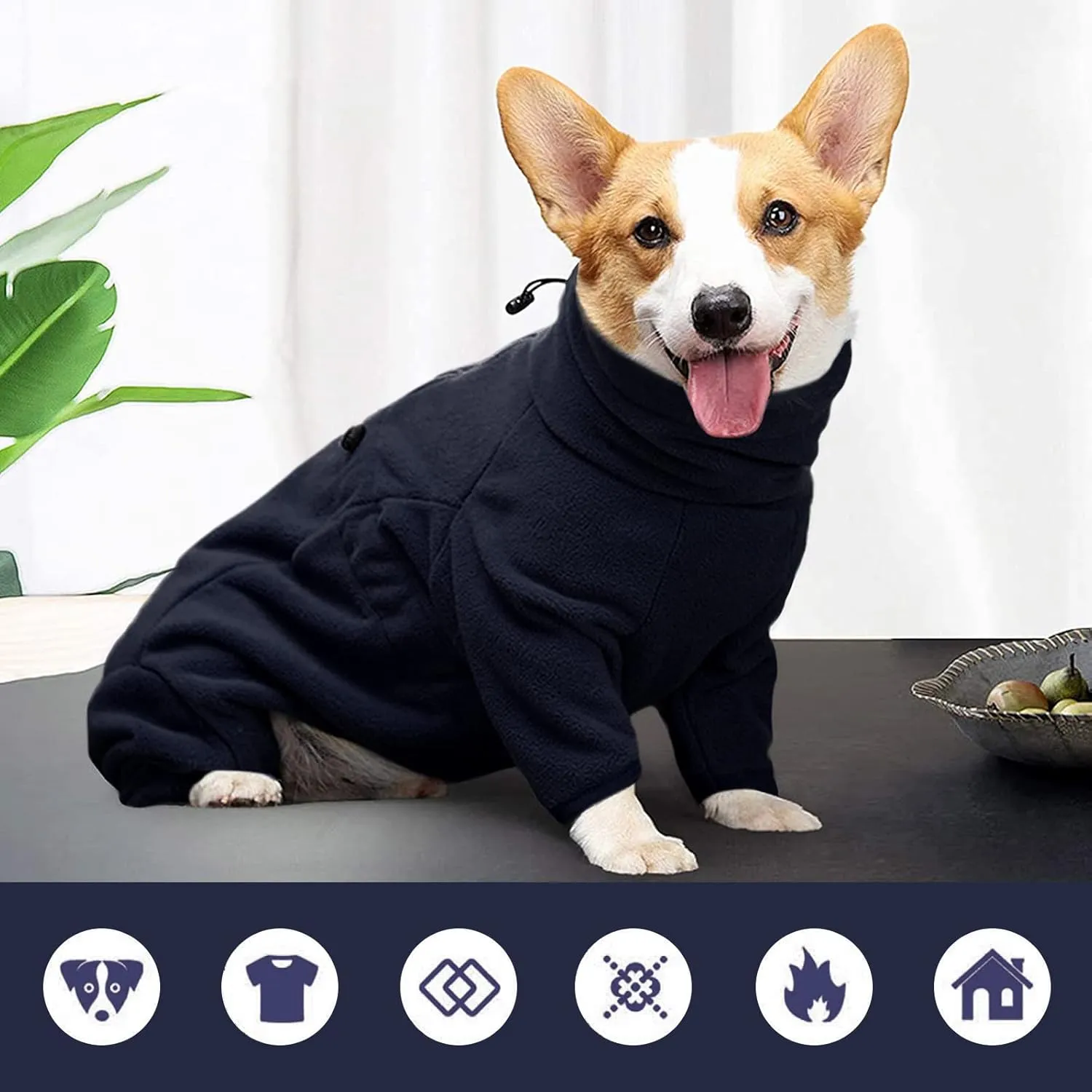 ROZKITCH Dog Winter Coat Soft Fleece Pullover Pajamas, Pet Windproof Warm Cold Weather Jacket Vest Cozy Jumpsuit Apparel Outfit Clothes for Small Medium Large Dog Walking Hiking Sleep Blue M