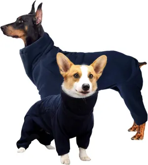 ROZKITCH Dog Winter Coat Soft Fleece Pullover Pajamas, Pet Windproof Warm Cold Weather Jacket Vest Cozy Jumpsuit Apparel Outfit Clothes for Small Medium Large Dog Walking Hiking Sleep Blue M