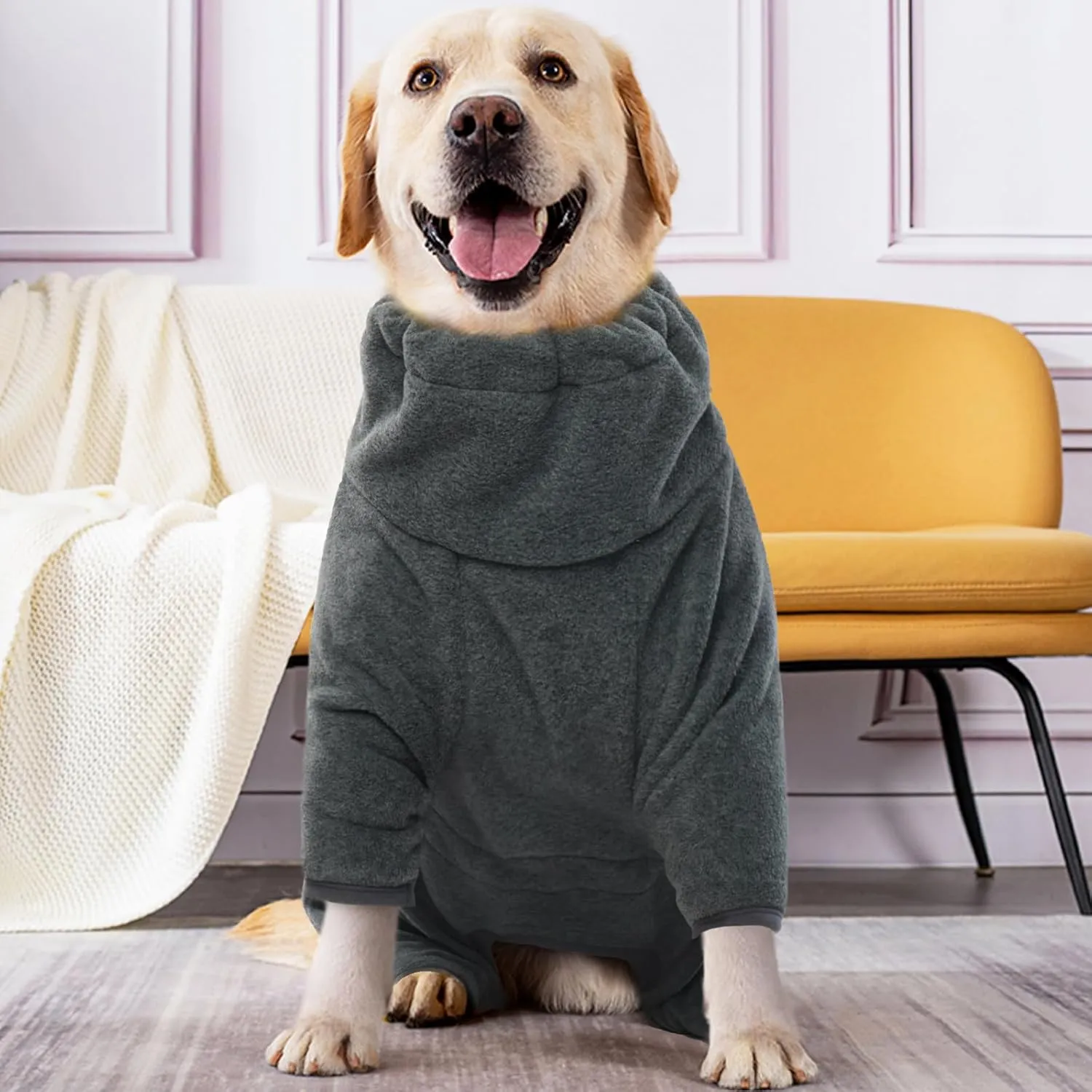 ROZKITCH Dog Winter Coat Soft Fleece Pullover Pajamas, Pet Windproof Warm Cold Weather Jacket Vest Cozy Jumpsuit Apparel Outfit Clothes for Small Medium Large Dog Walking Hiking Sleep Grey M