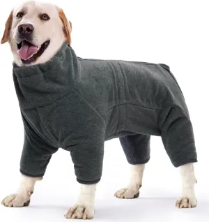 ROZKITCH Dog Winter Coat Soft Fleece Pullover Pajamas, Pet Windproof Warm Cold Weather Jacket Vest Cozy Jumpsuit Apparel Outfit Clothes for Small Medium Large Dog Walking Hiking Sleep Grey M