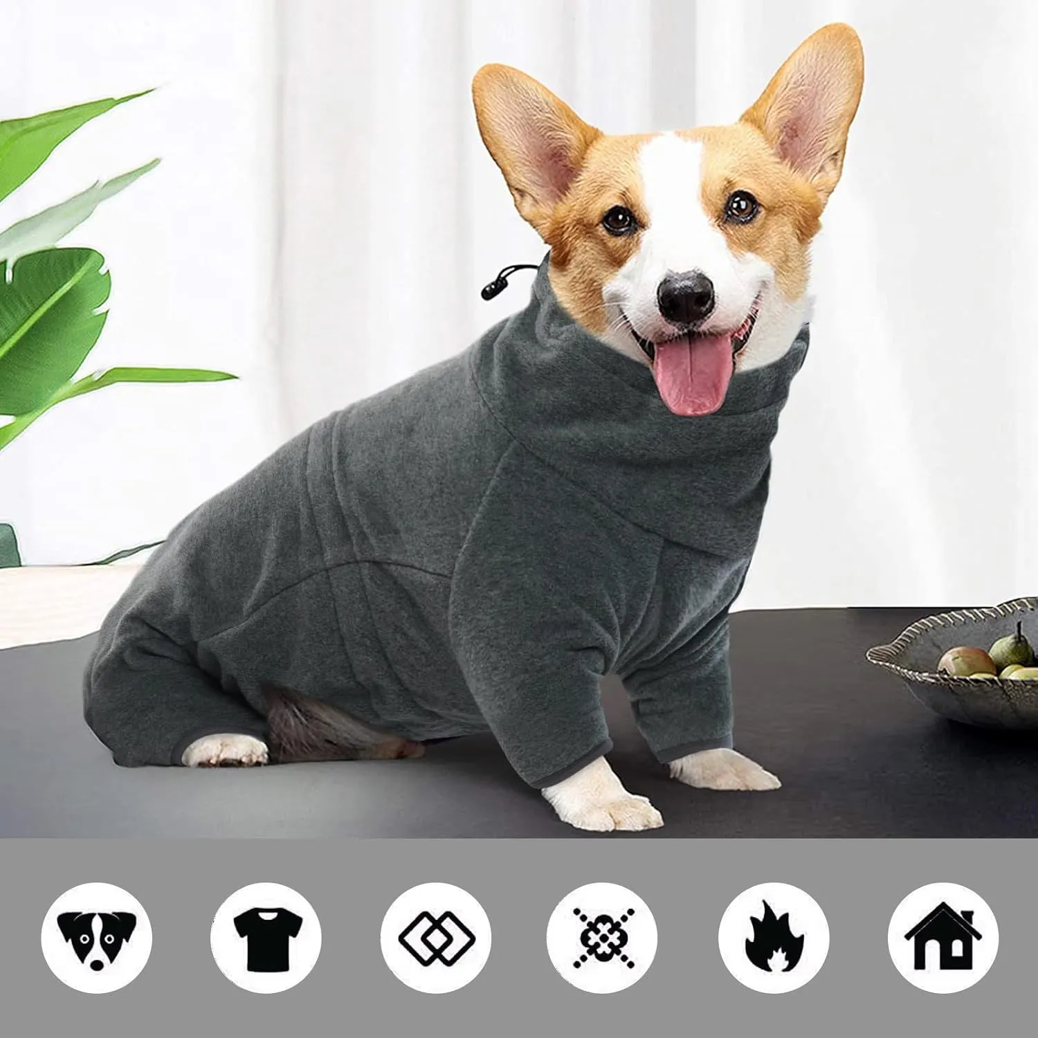 ROZKITCH Dog Winter Coat Soft Fleece Pullover Pajamas, Pet Windproof Warm Cold Weather Jacket Vest Cozy Jumpsuit Apparel Outfit Clothes for Small Medium Large Dog Walking Hiking Sleep Grey M