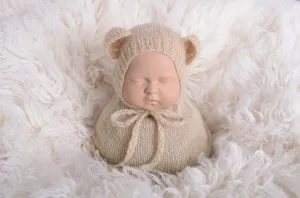 SET Mohair Bear Bonnet and Sack - Beige
