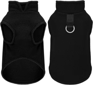 Sleeveless Pullover Fleece Vest for Small Dogs: Cozy Polyester Dog Jacket, Tank Top Sweater with Leash Ring and Armholes C Soft, Warm, and Easy-to-Wear Design for Everyday Comfort Black L