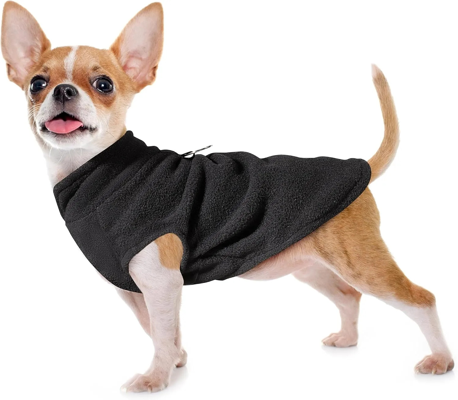 Sleeveless Pullover Fleece Vest for Small Dogs: Cozy Polyester Dog Jacket, Tank Top Sweater with Leash Ring and Armholes C Soft, Warm, and Easy-to-Wear Design for Everyday Comfort Black L