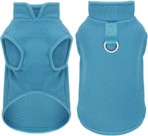 Sleeveless Pullover Fleece Vest for Small Dogs: Cozy Polyester Dog Jacket, Tank Top Sweater with Leash Ring and Armholes C Soft, Warm, and Easy-to-Wear Design for Everyday Comfort Lake Blue L