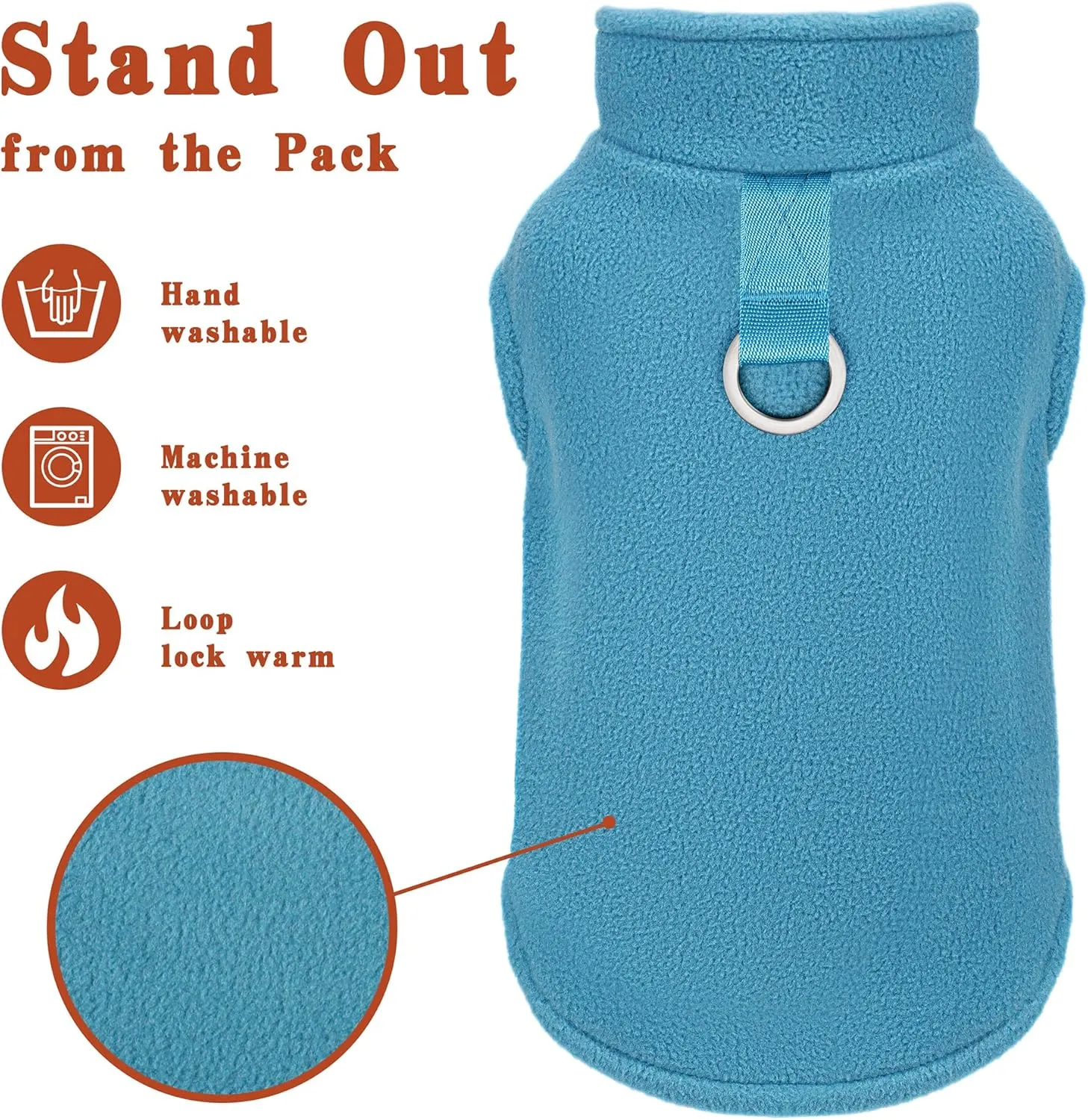 Sleeveless Pullover Fleece Vest for Small Dogs: Cozy Polyester Dog Jacket, Tank Top Sweater with Leash Ring and Armholes C Soft, Warm, and Easy-to-Wear Design for Everyday Comfort Turquoise L