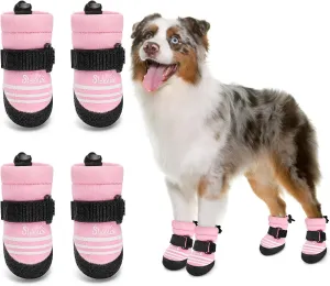 SlowTon Dog Shoes for Medium Large Dogs - Water Resistant Anti-Slip Dog Boots for Hot Pavement Rain Snow,Reflective Dog Paw Protectors for Outdoor Walking, Indoor Hardfloors(Pink,6)