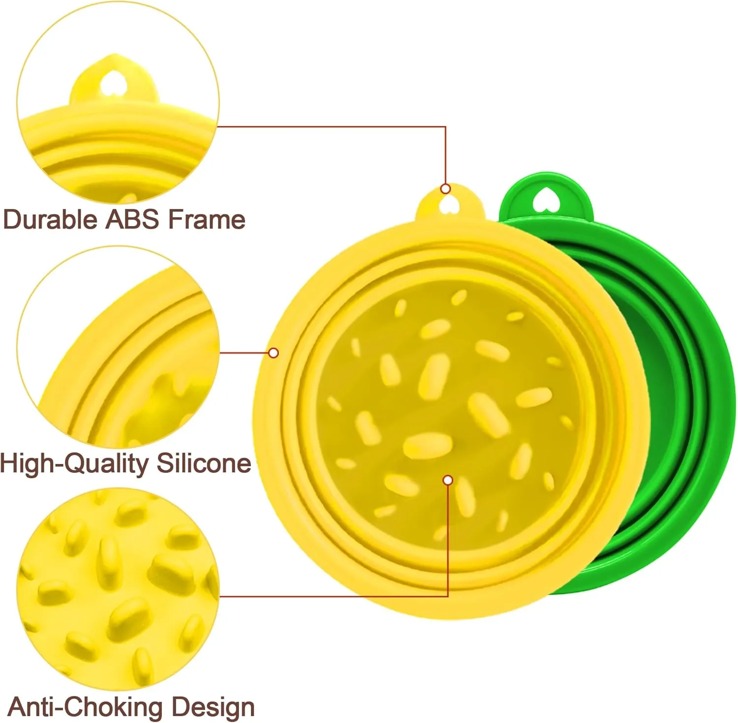 Small Collapsible Dog Bowls (12oz), 2 Pack 2 Colors Pet Travel Foldable Bowl and Slow Feeding Frisbee with Carabiners, Healthy, Soft Silicone, Portable Essential Set for Walking, Travel, and Hiking