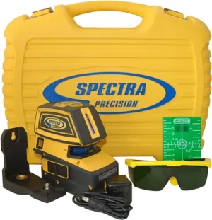 Spectra Precision Multi-Purpose Laser Tool with Green Beam Cross Lines and 5 Alignment Points, Automatic Self-Leveling, Storage Case
