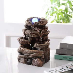 Tabletop Rock Water Fountain with Glass Ball and Color Changing LED  Indoor Decorative Waterfall for Home & Office, Resin Natural Imitation Design23064