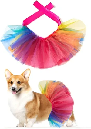 Threetols Rainbow Dog Costume Christmas Pride Princess Dress Cat Costumes, Rainbow Tutu for Small Medium Cats Dogs, Fancy Rainbow Multicolor Pet Collar for Dog Cat Birthday Party Pride Accessories(S)