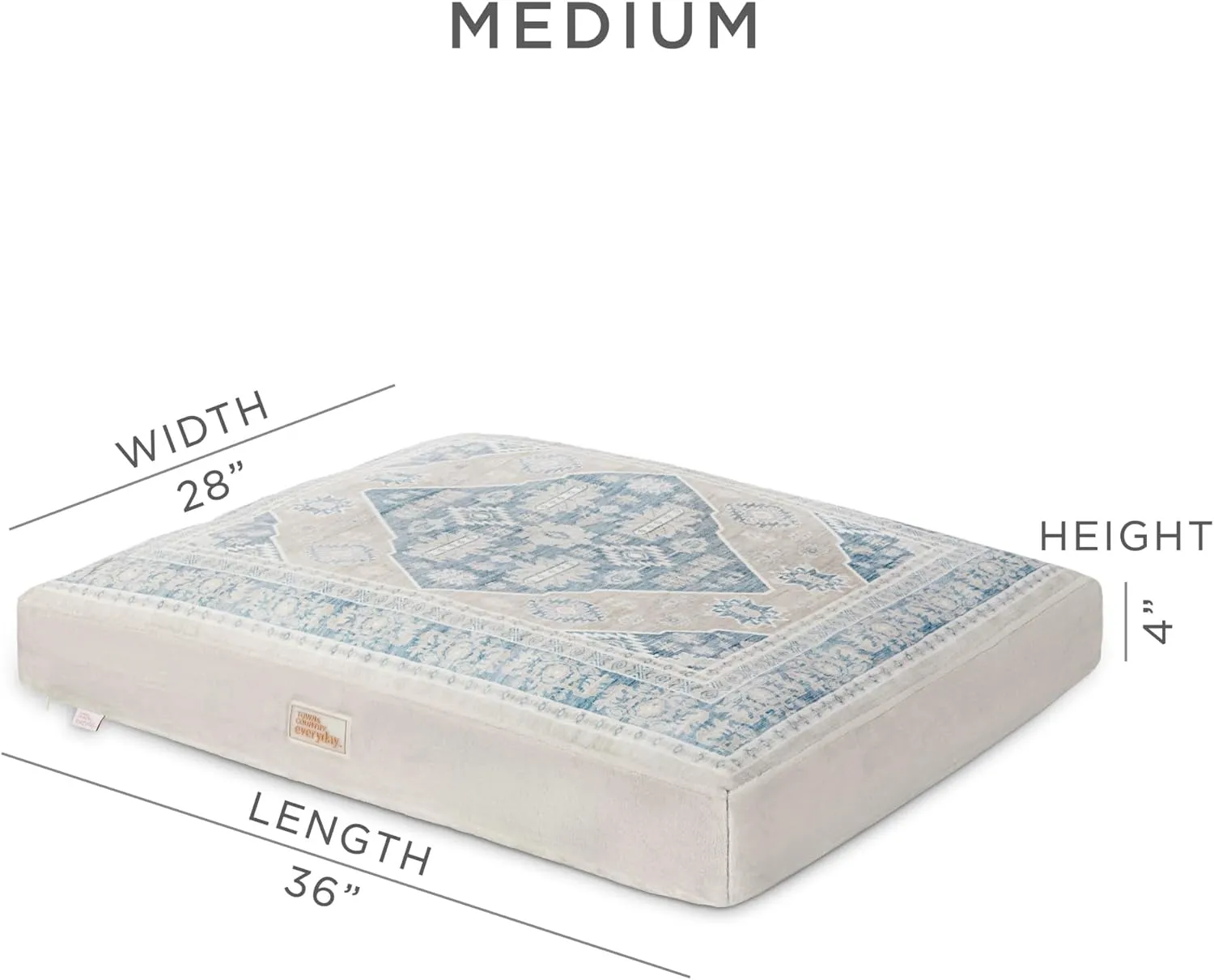 TOWN & COUNTRY EVERYDAY CuddleTown Medallion Everwash Pillow Pet Bed, Water Repellent Floor Pillow, Machine Washable Cover, Soft & Calming, Blue/Greige, Medium 36"x28"x4"