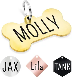 Ultra Joys Personalized Dog Tags Engraved for Pets - Front and Back Custom Dog Tags for Pets - Stainless Steel Dog Tags and Cat ID Tags - Personalized Dog ID Tags - Bone Tag in Gold, Small