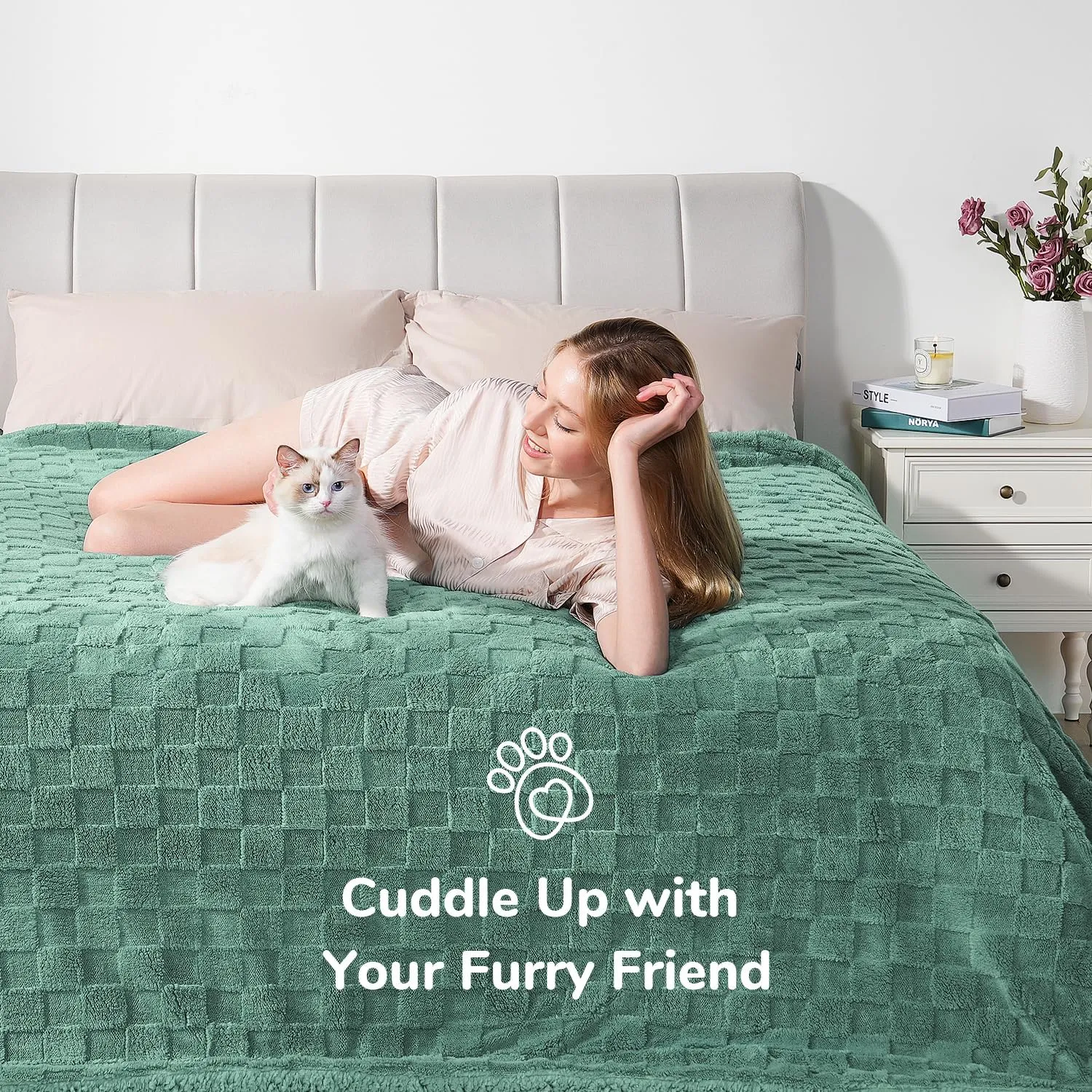 Ultra Soft Throw Blanket for Couch and Bed, Cozy Sherpa Fleece Thick Warm Throw Blanket for Winter, Decorative 3D Checkered Blanket for Camping, Sage Green 50x60 Inches