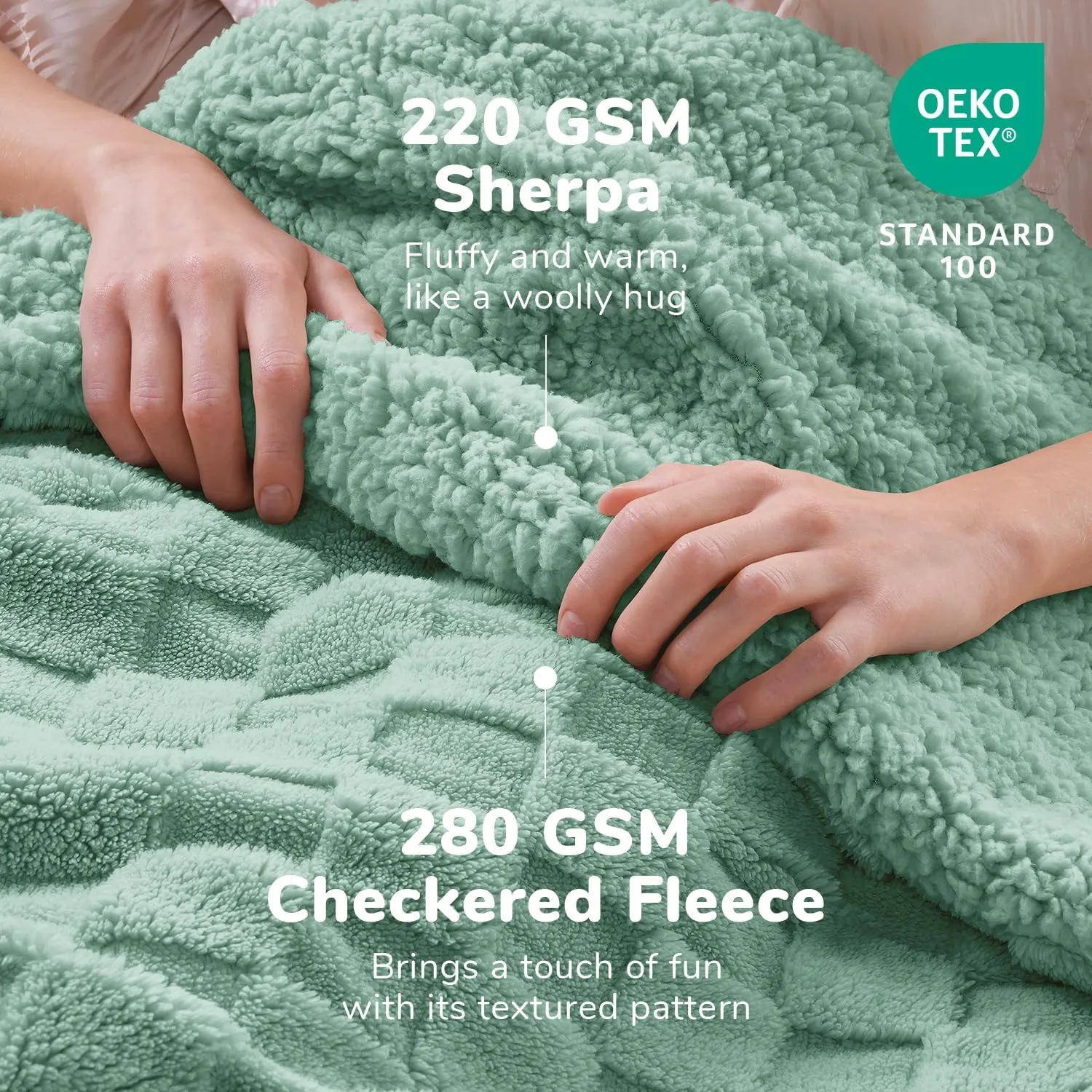 Ultra Soft Throw Blanket for Couch and Bed, Cozy Sherpa Fleece Thick Warm Throw Blanket for Winter, Decorative 3D Checkered Blanket for Camping, Sage Green 50x60 Inches