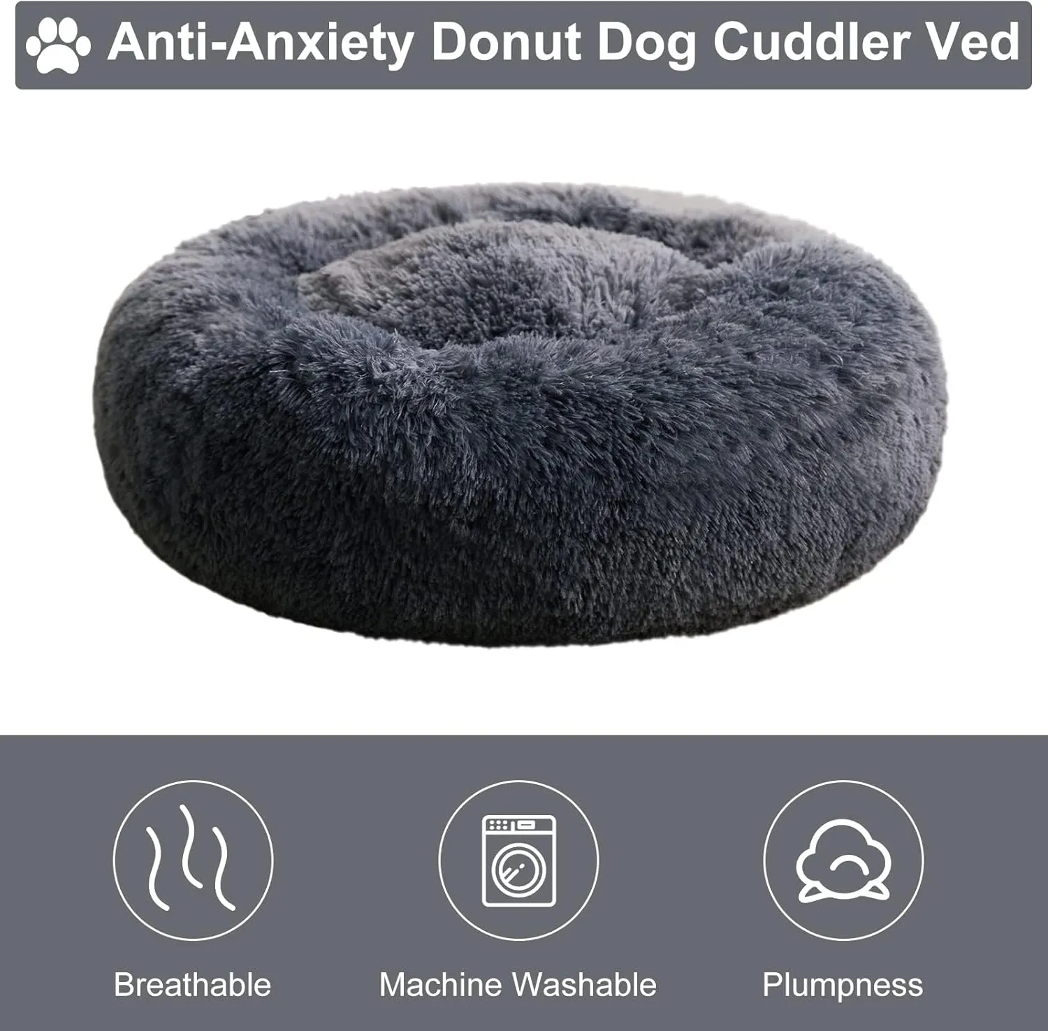WNPETHOME Calming Dog Beds for Large Dogs, Anti-Anxiety Donut Pet Bed, Fluffy Faux Fur Plush Dog BedWarming Cozy Soft Round Pet Bed for Large Jumbo Dogs, Cat Cuddler Cushion