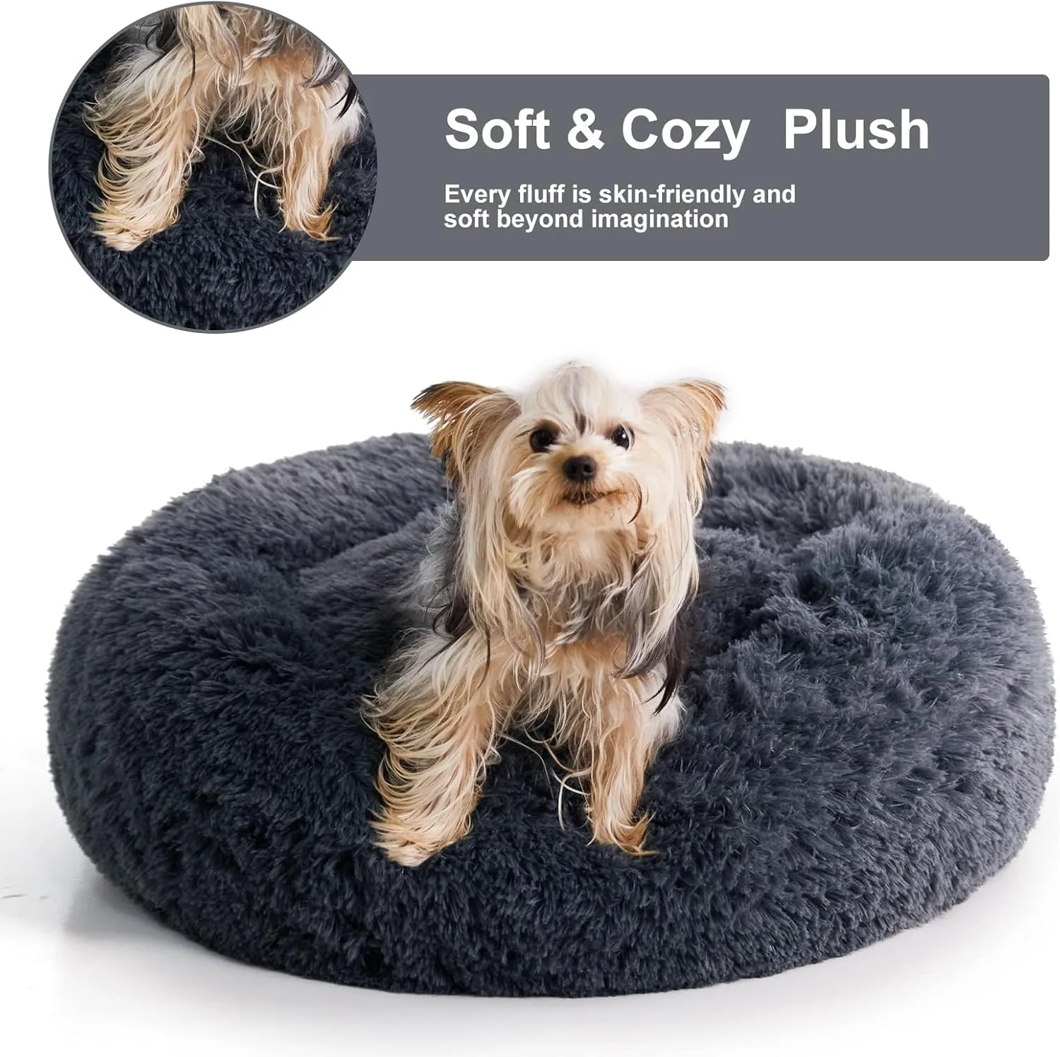 WNPETHOME Calming Dog Beds for Large Dogs, Anti-Anxiety Donut Pet Bed, Fluffy Faux Fur Plush Dog BedWarming Cozy Soft Round Pet Bed for Large Jumbo Dogs, Cat Cuddler Cushion