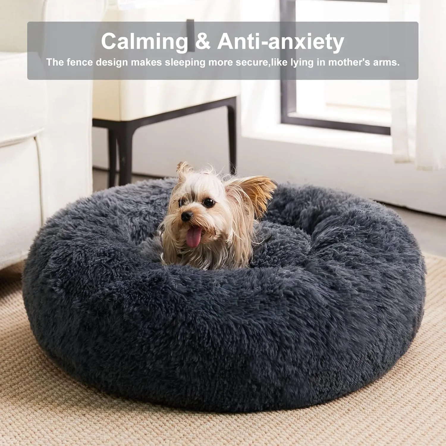 WNPETHOME Calming Dog Beds for Large Dogs, Anti-Anxiety Donut Pet Bed, Fluffy Faux Fur Plush Dog BedWarming Cozy Soft Round Pet Bed for Large Jumbo Dogs, Cat Cuddler Cushion