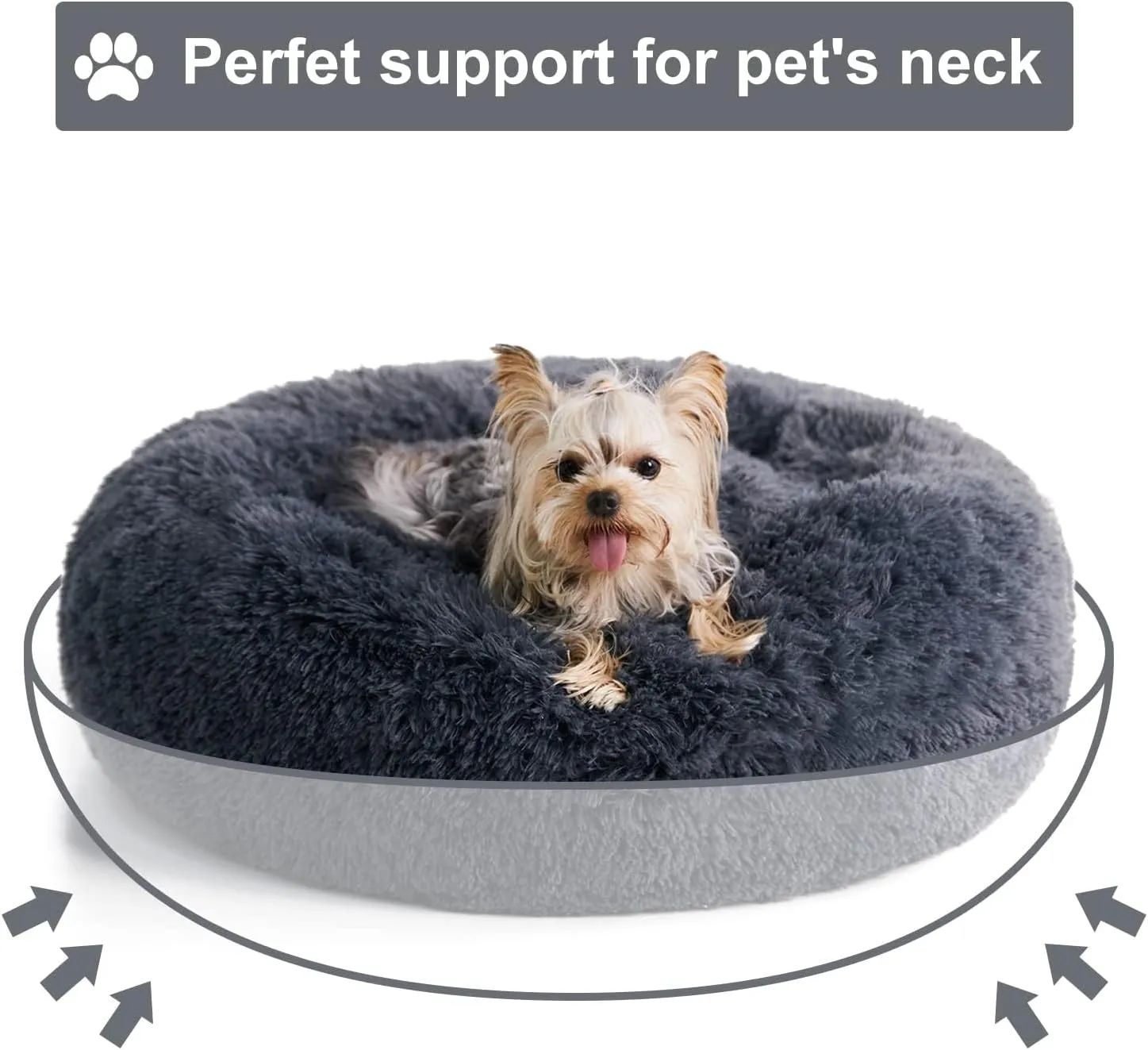 WNPETHOME Calming Dog Beds for Large Dogs, Anti-Anxiety Donut Pet Bed, Fluffy Faux Fur Plush Dog BedWarming Cozy Soft Round Pet Bed for Large Jumbo Dogs, Cat Cuddler Cushion