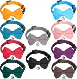 Yahenda 10 Pieces Cat Bowtie Collars with Bell Solid Colors Kitten Bow Breakaway Cat Bowtie for Boys Girls Adjustable Pet Collar with Safety Buckle Kitten Puppy Pet Accessories